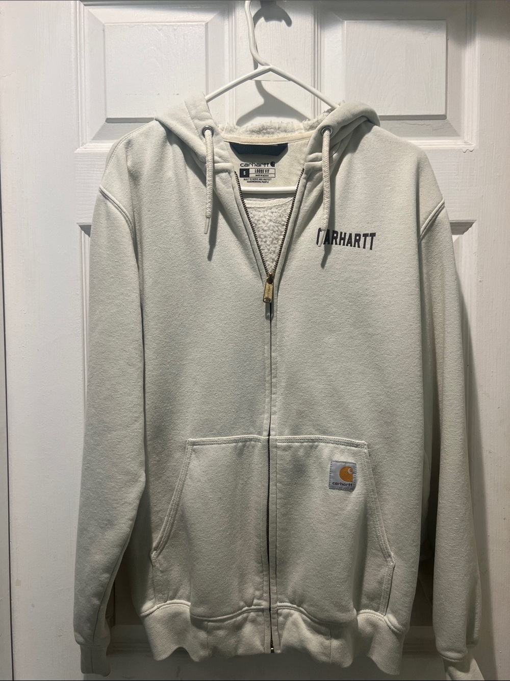 Carhartt Cream Zip-Up Sherpa Lined Hoodie